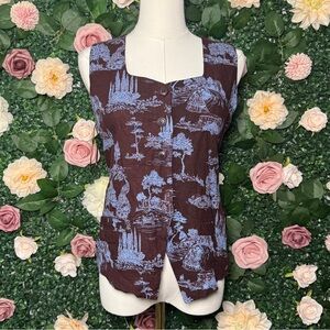 Elegant Brown and Blue Button-Down Blouse